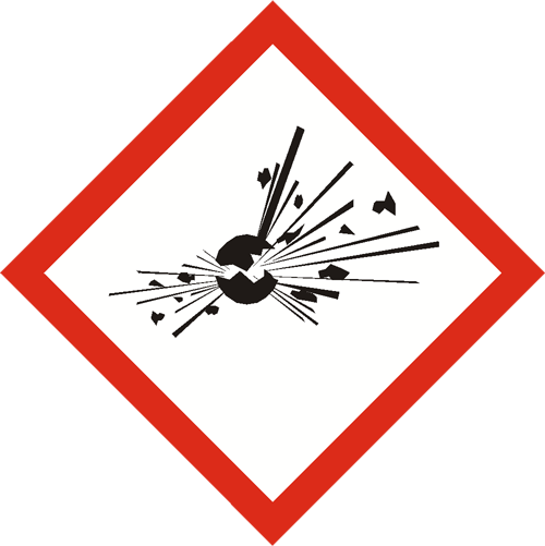 Symbol for explosives in red triangle