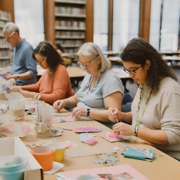 People making crafts at the library