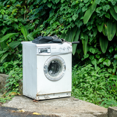 Image of a washing machine outside